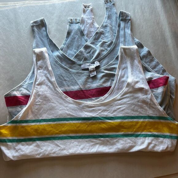 Forever 21 set of 2 Striped Scoop Neck Sleeveless Tank Bodysuit White Blue 3X - Picture 1 of 9